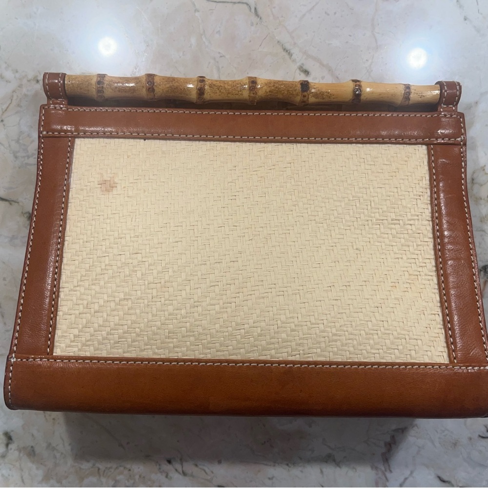 J. McLaughlin Raffia and Leather Clutch with Bamboo Handle